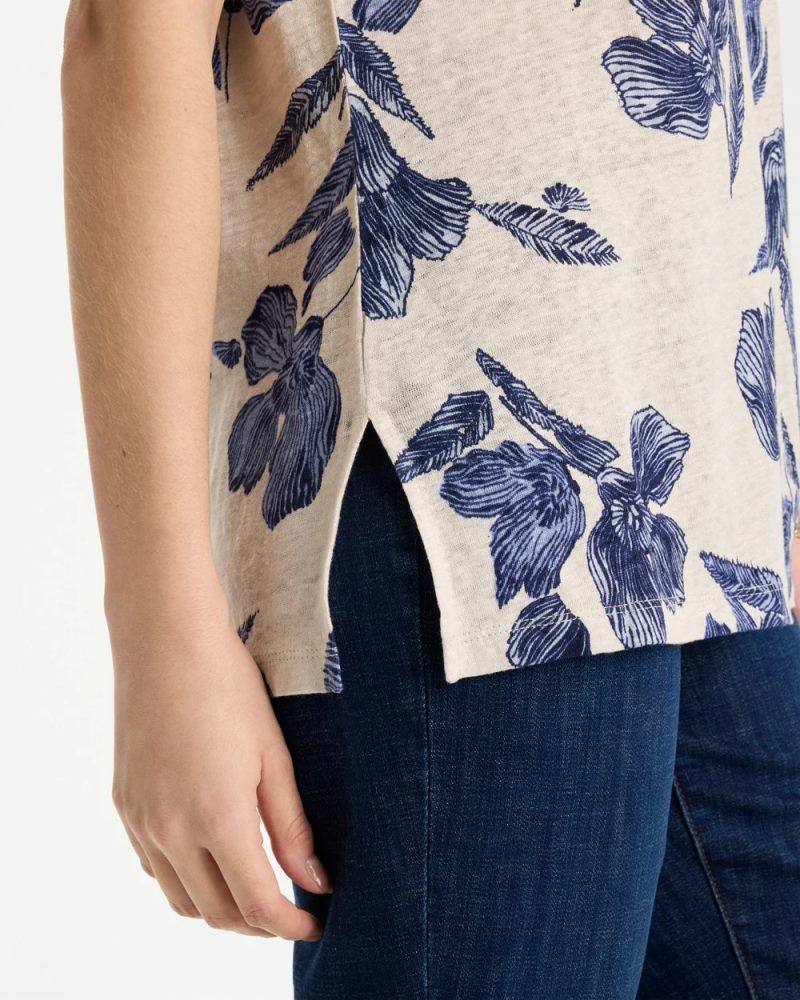 Chicos Floral Linen Dolman Tee - RIVER ROCK