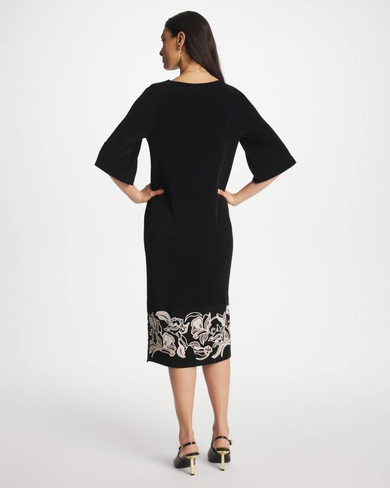 Chicos Travelers™ Border Kimono Sleeve Dress - TRAVELERS BLACK