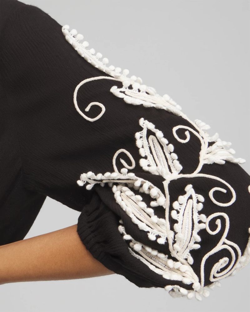 Chicos Embroidered Coverup Dress - BLACK