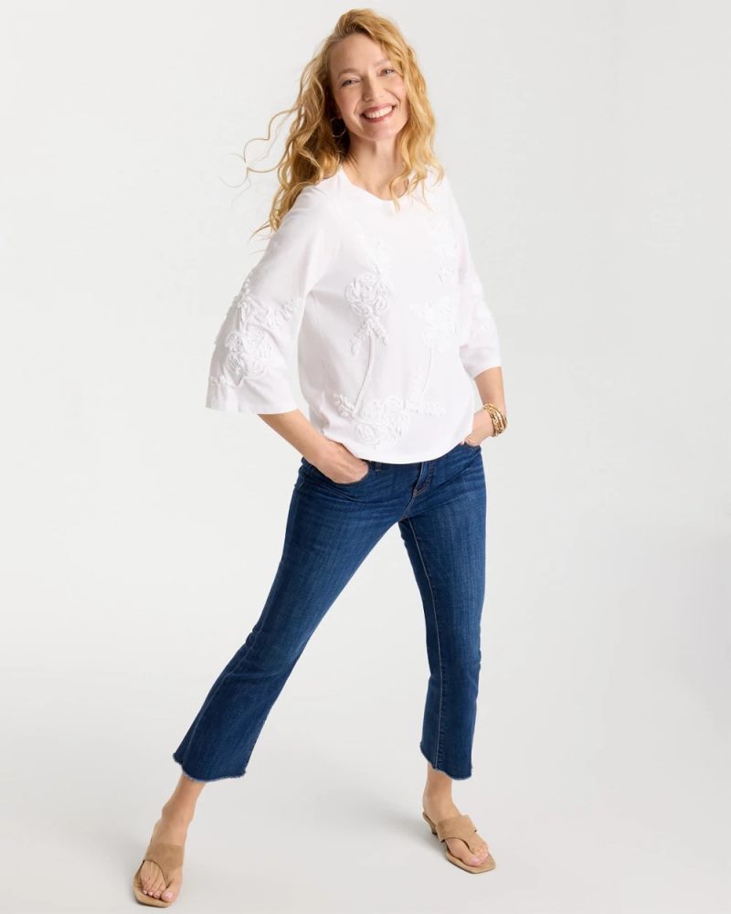Chicos Soutache Elbow Sleeve Tee - ALABASTER