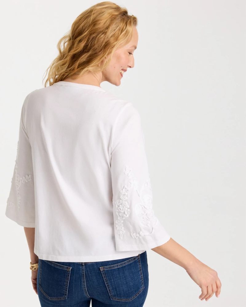 Chicos Soutache Elbow Sleeve Tee - ALABASTER