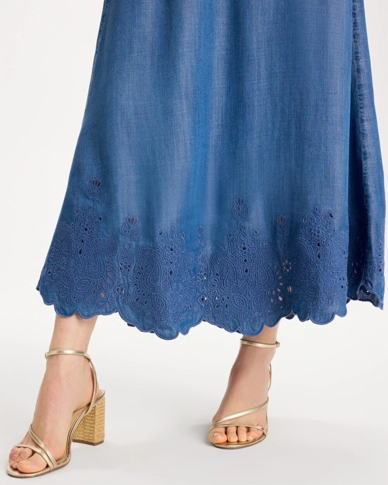 Chicos Indigo Twill Embroidered Hem Skirt - PEARL INDIGO