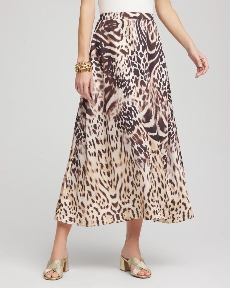 Chicos Animal Bengal Marks Faux Satin Skirt - BLACK