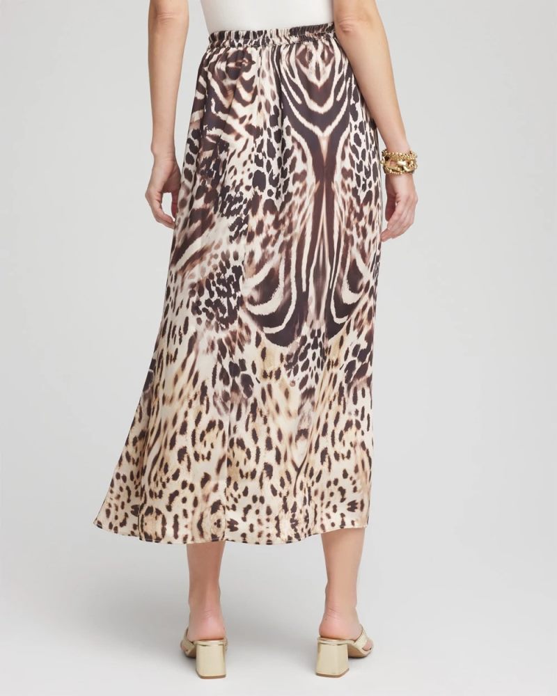 Chicos Animal Bengal Marks Faux Satin Skirt - BLACK