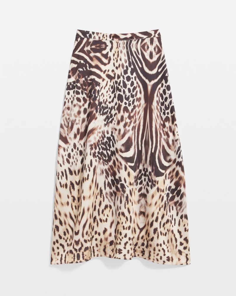 Chicos Animal Bengal Marks Faux Satin Skirt - BLACK