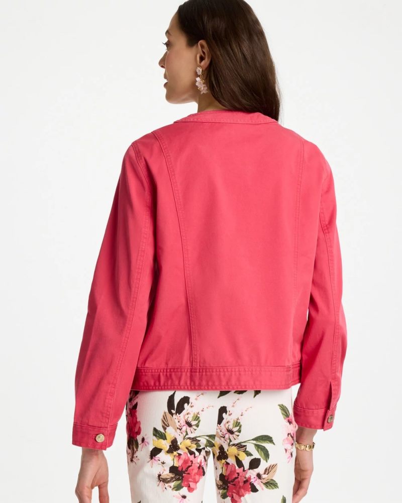 Chicos Collarless Twill Box Jacket - HOT HONEYSUCKLE