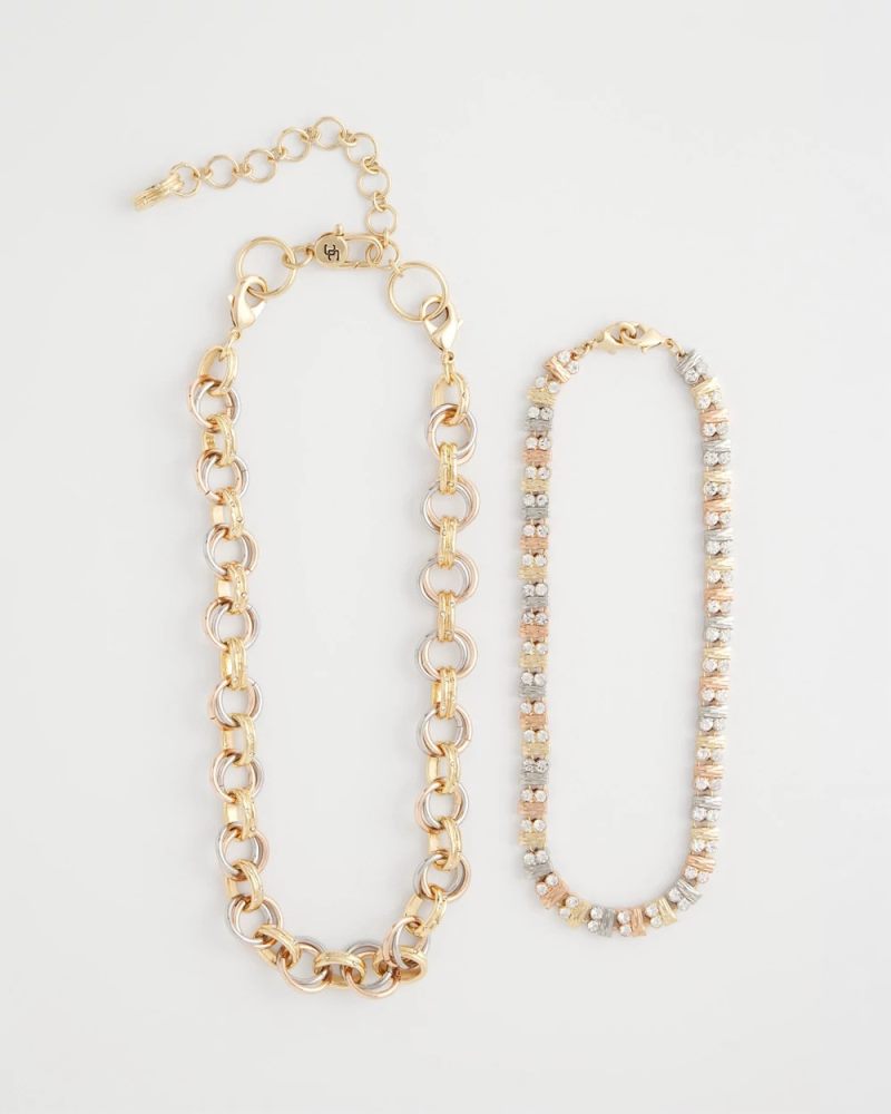 Chicos Convertible Tri-Tone Short Necklace - MIXED METALS