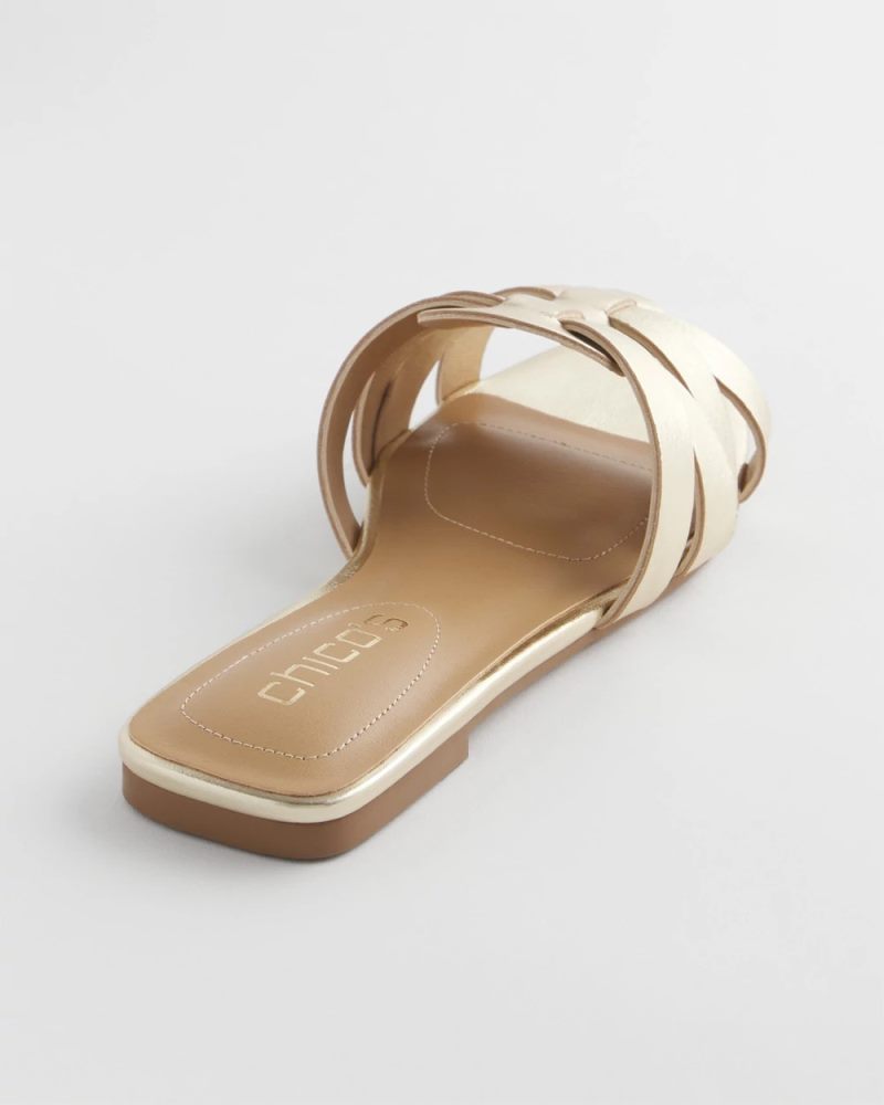 Chicos Leather Cassidy Cross-Strap Slide Shoes - GOLD