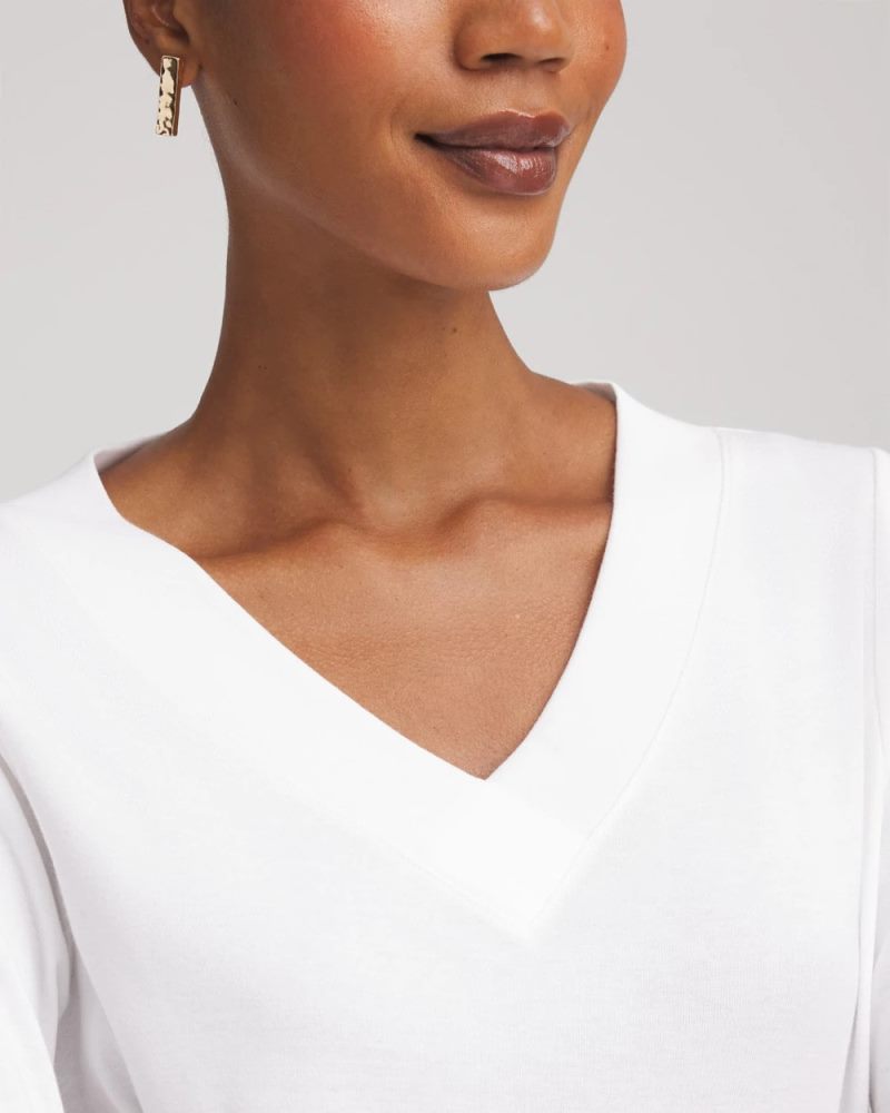 Chicos Short Pima 3/4 Sleeve Tee - ALABASTER