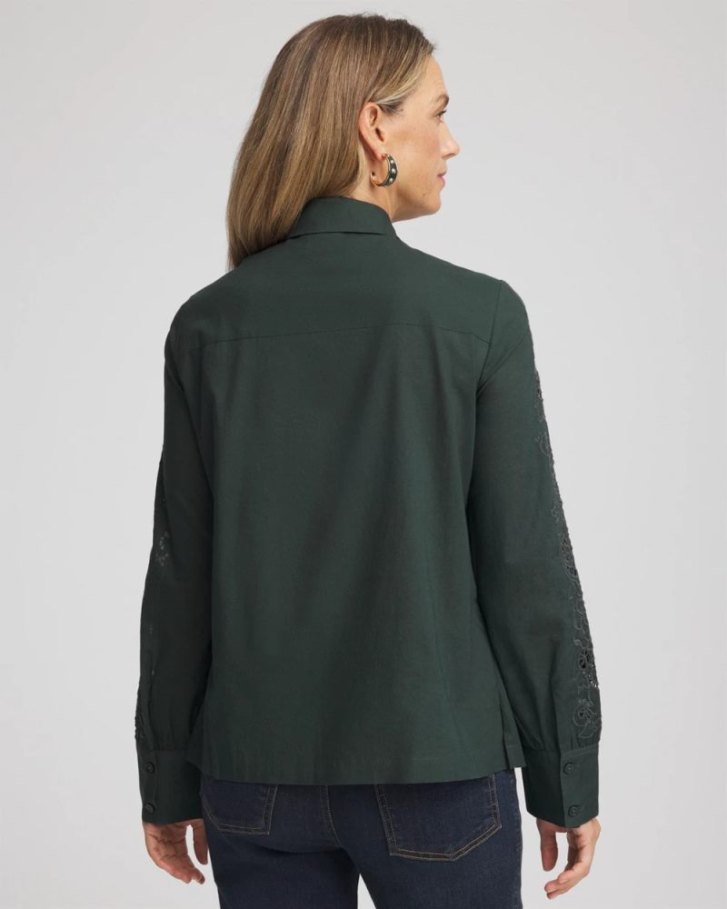 Chicos Lace Cotton Voile Shirt - DARKEST SPRUCE