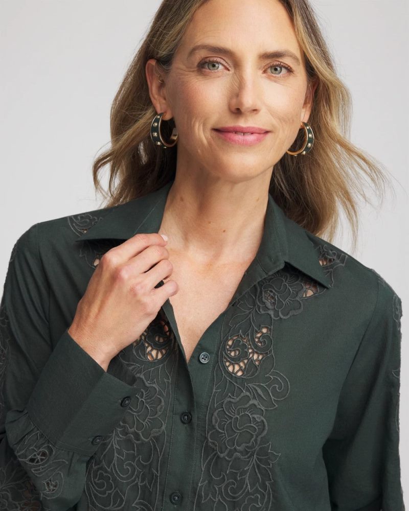 Chicos Lace Cotton Voile Shirt - DARKEST SPRUCE