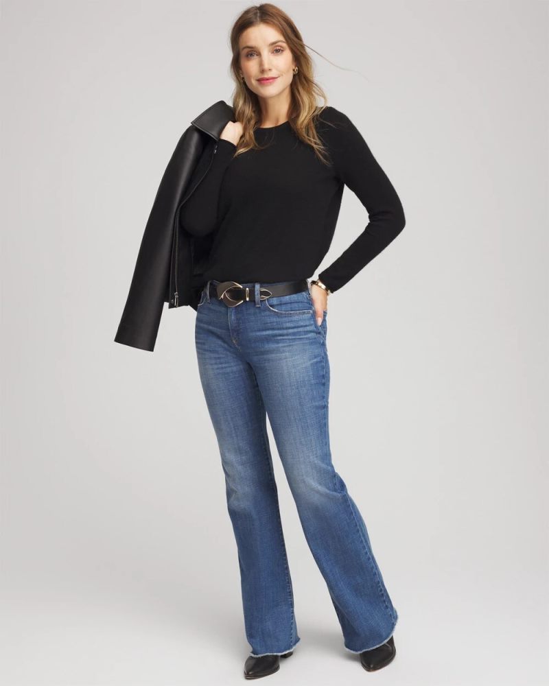 Chicos Crewneck Cashmere Pullover Sweater - BLACK