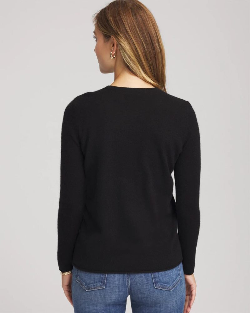 Chicos Crewneck Cashmere Pullover Sweater - BLACK