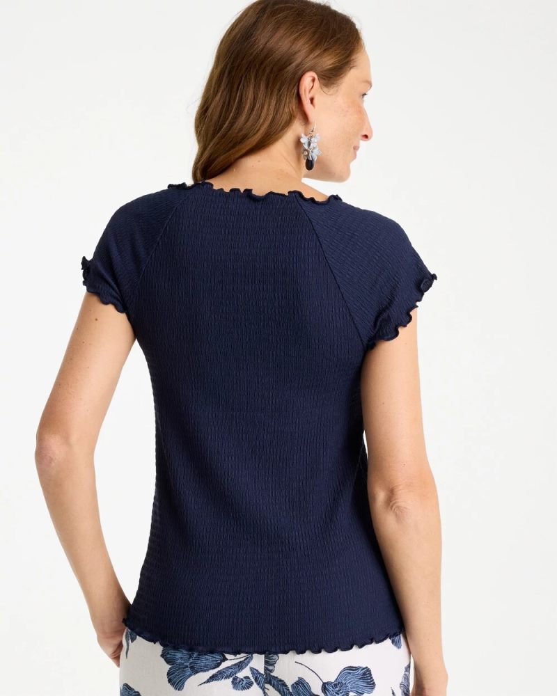 Chicos Textured Knit Lettuce Raglan Tee - PASSPORT BLUE