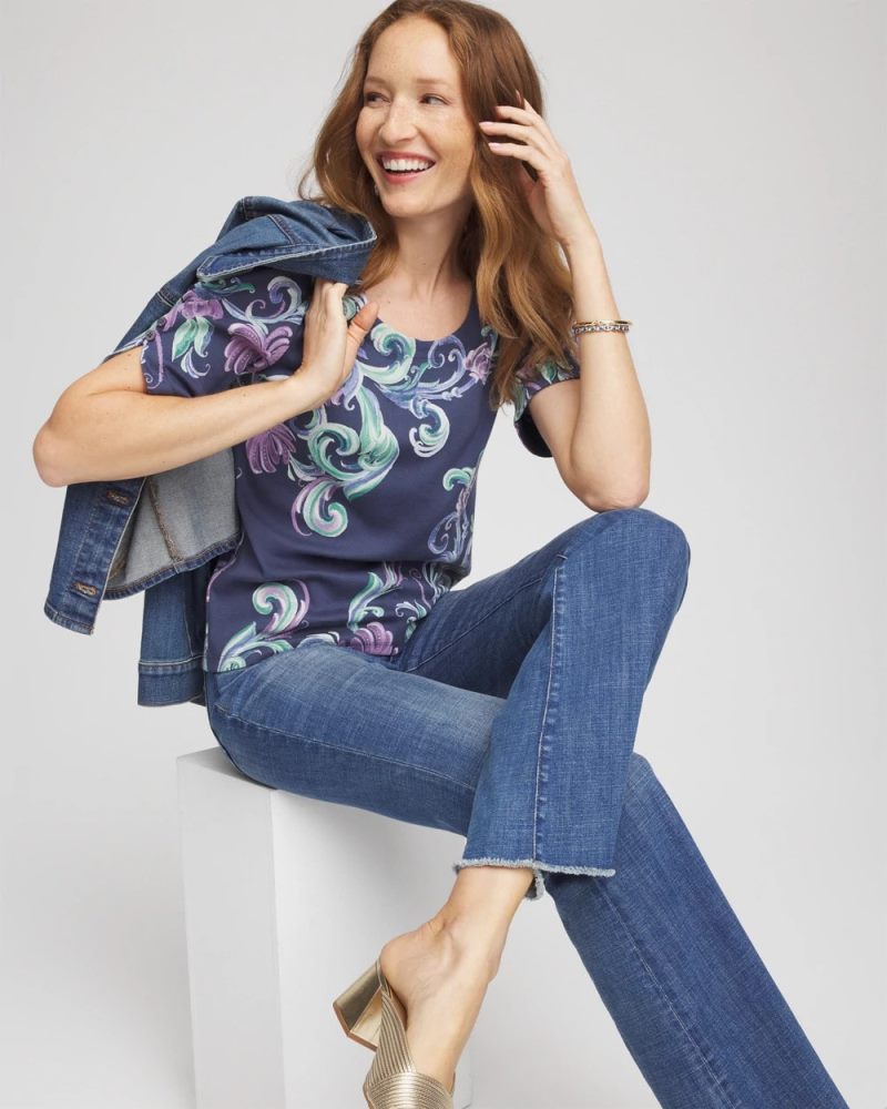 Chicos Tulip Sleeve Pima Tee - TEAL SHADOW