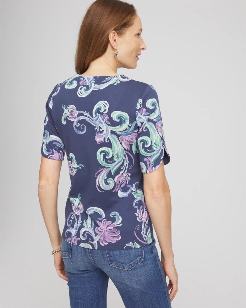 Chicos Tulip Sleeve Pima Tee - TEAL SHADOW