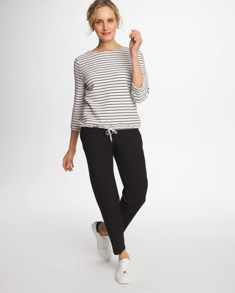 Chicos Zenergy® Striped Ottoman Drawstring Top - BLACK