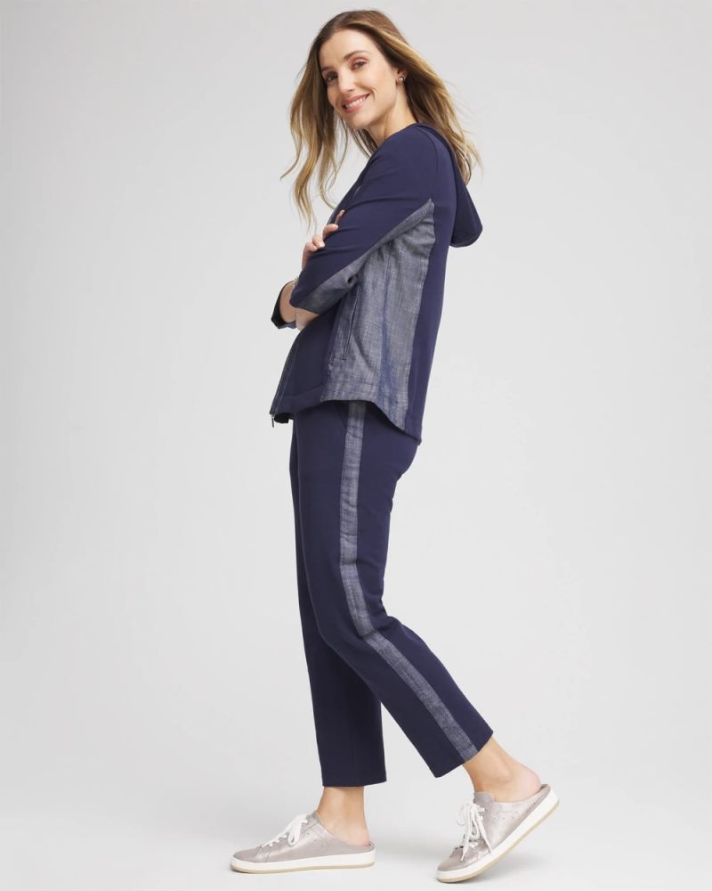 Chicos Zenergy® French Terry & Chambray Tapered Pants - PASSPORT BLUE