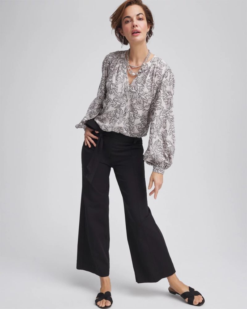 Chicos Belted Twill Utility Cropped Pants - BLACK