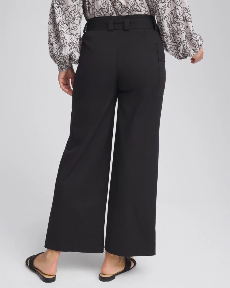 Chicos Belted Twill Utility Cropped Pants - BLACK