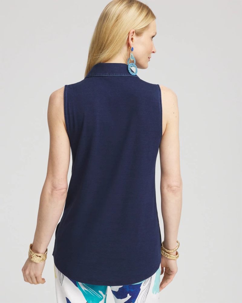 Chicos Denim Sleeveless Collared Tunic - RIVIERA AUTHENTIC