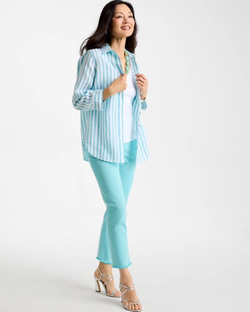 Chicos No Iron Linen Striped Shirt - OCEANO