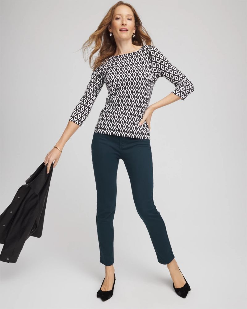 Chicos Pima 3/4 Sleeve Tee - BLACK