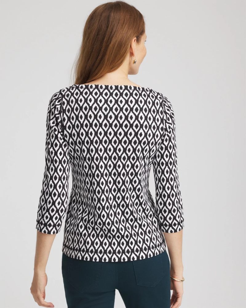 Chicos Pima 3/4 Sleeve Tee - BLACK