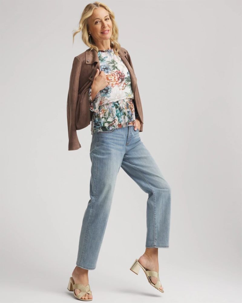 Chicos Girlfriend Straight Ankle Jeans - AZZURRO INDIGO