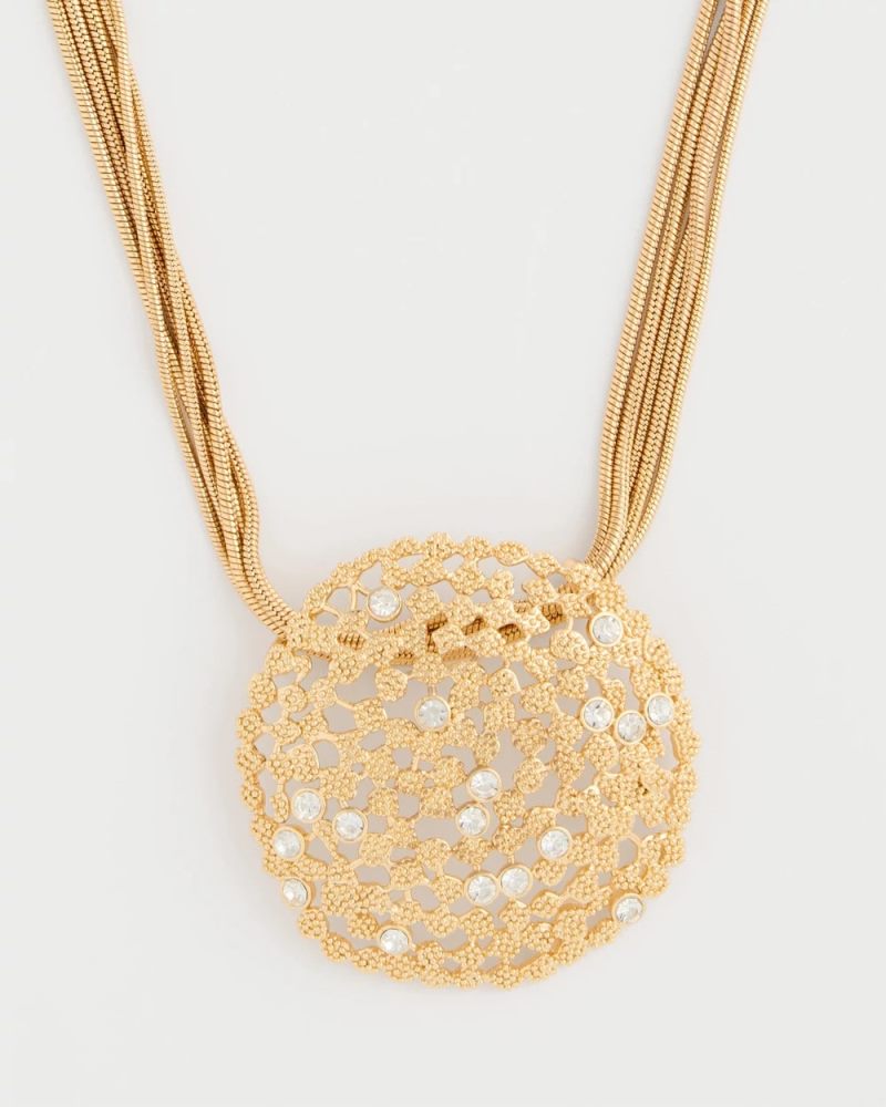 Chicos Sea Foam Medallion Pendant Necklace - GOLD