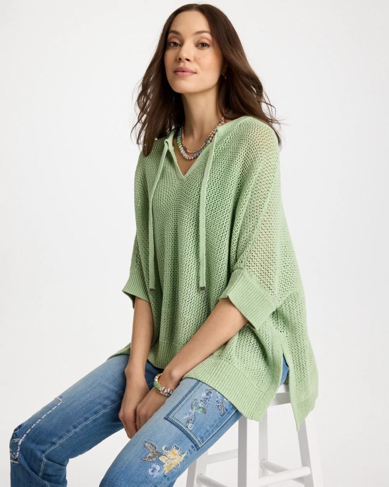 Chicos Avocado Artistry Open Knit Poncho - AVOCADO ARTISTRY