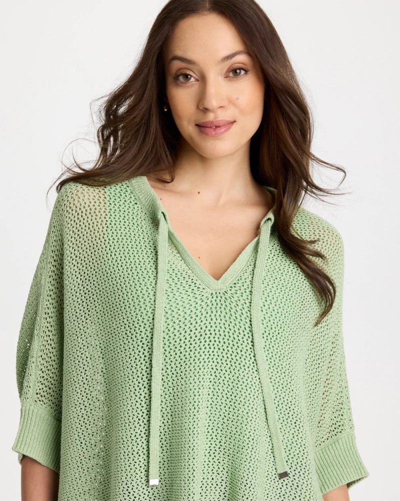 Chicos Avocado Artistry Open Knit Poncho - AVOCADO ARTISTRY