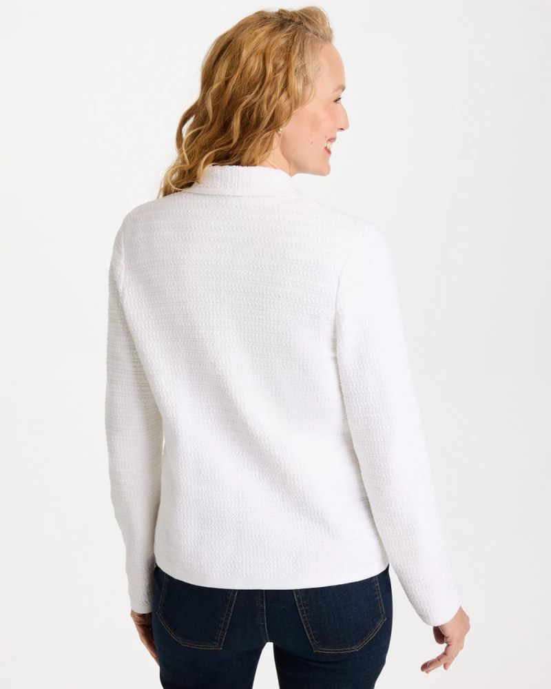 Chicos Textured Stitch Detail Cardigan - ALABASTER