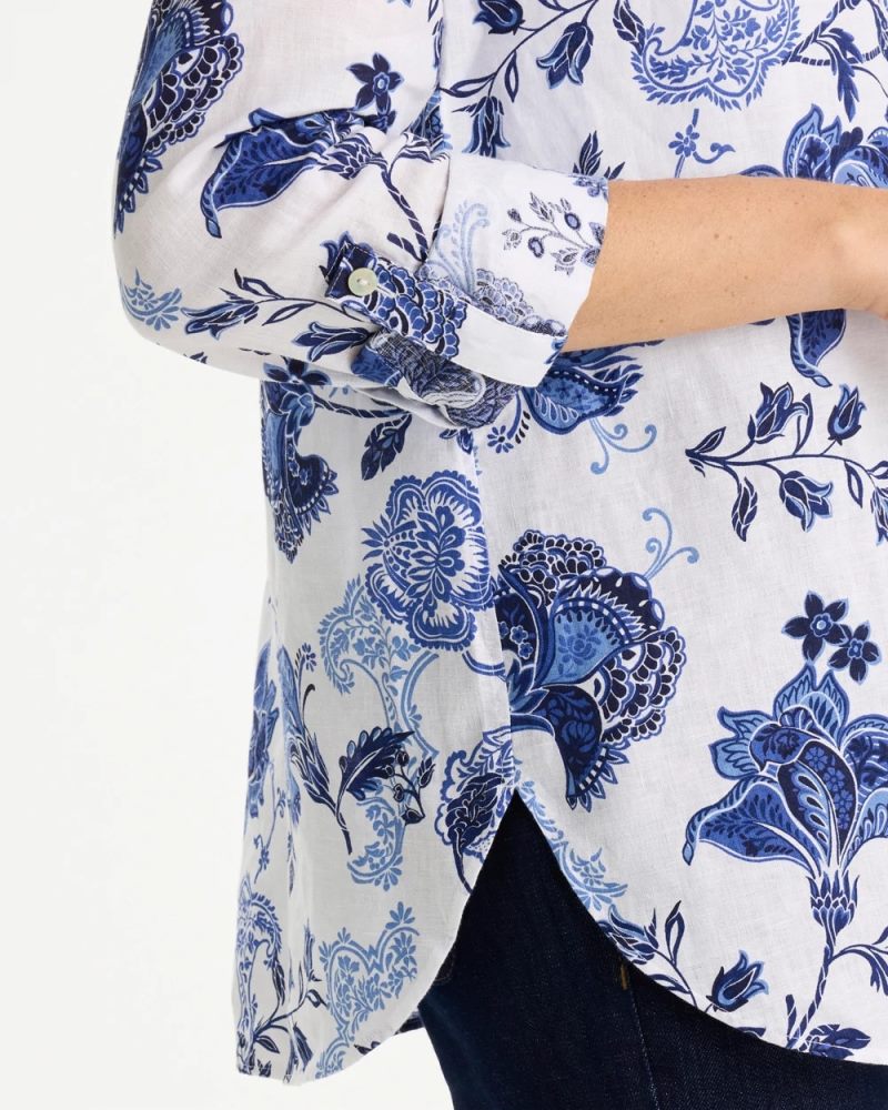 Chicos No Iron Linen Bloom Shirt - AMPARO BLUE