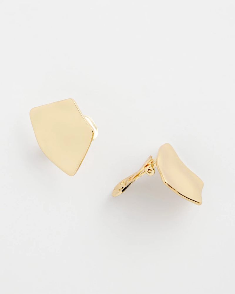 Chicos Gold Fan Clip On Earrings - GOLD