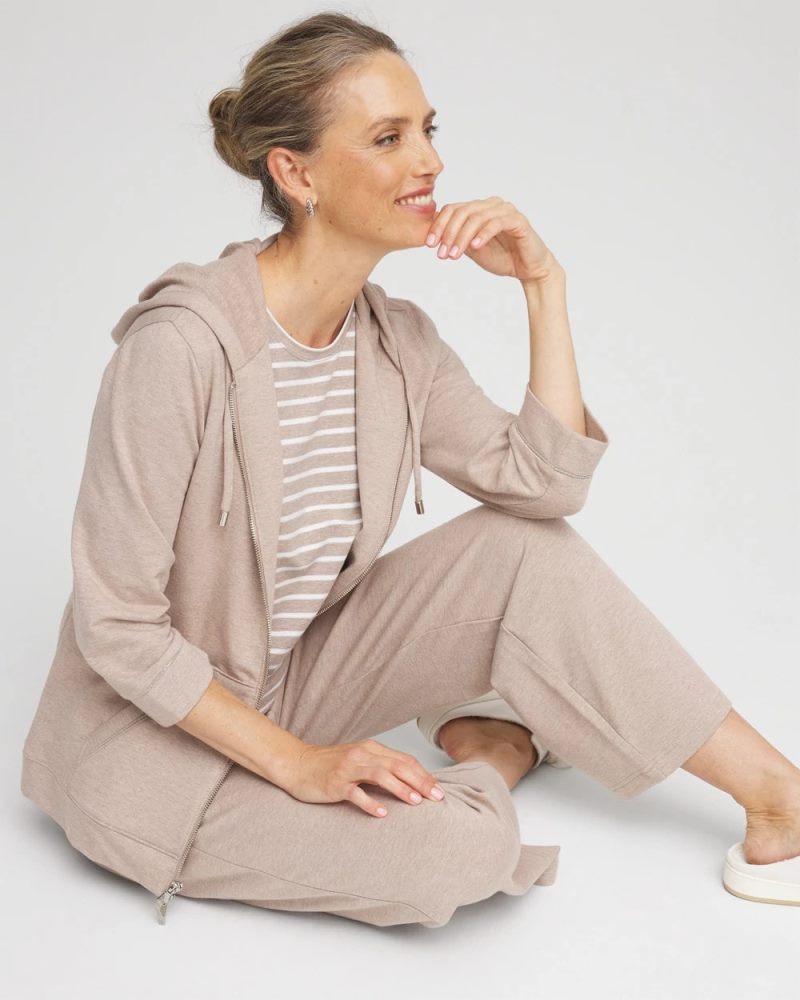 Chicos Zenergy® French Terry Full-Zip Jacket - LIGHT TAUPE HEATHER