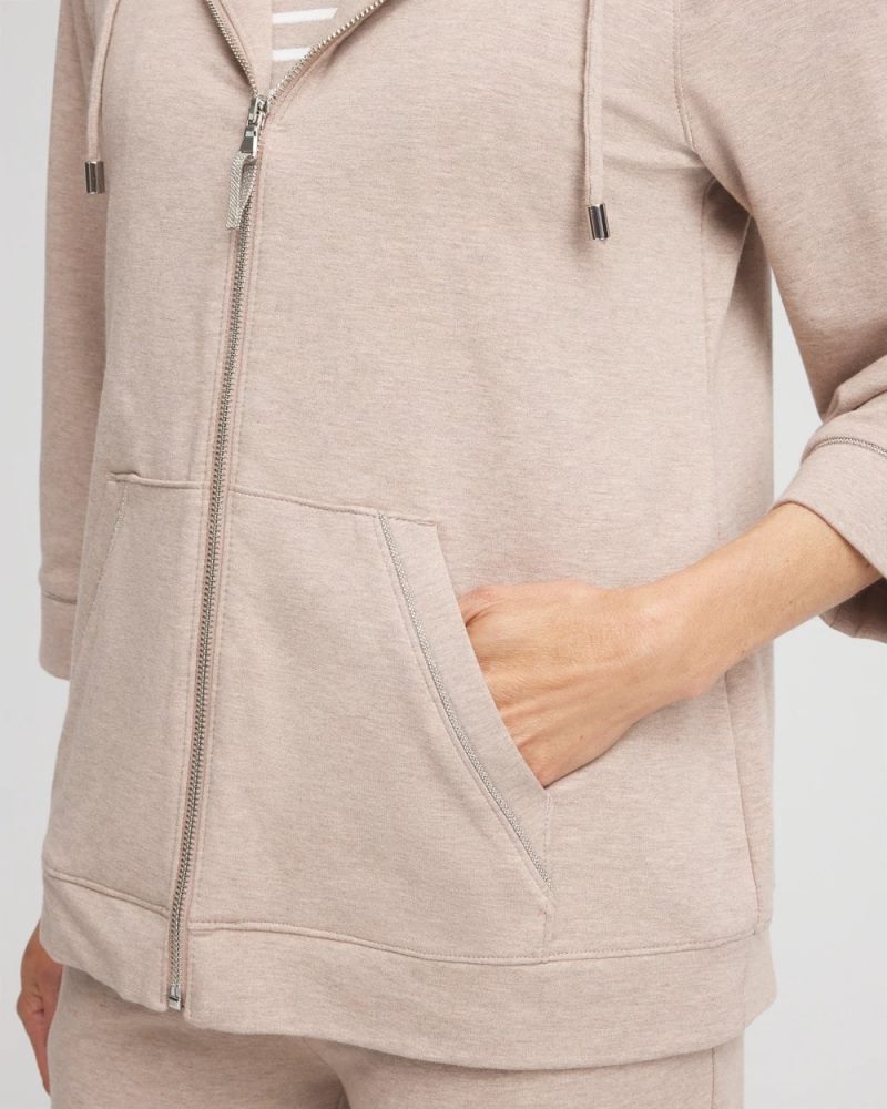 Chicos Zenergy® French Terry Full-Zip Jacket - LIGHT TAUPE HEATHER