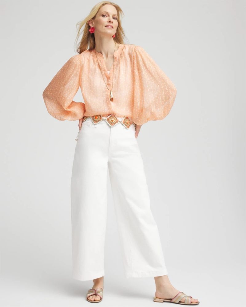 Chicos Metallic Jacquard Blouse - CORAL BLOSSOM