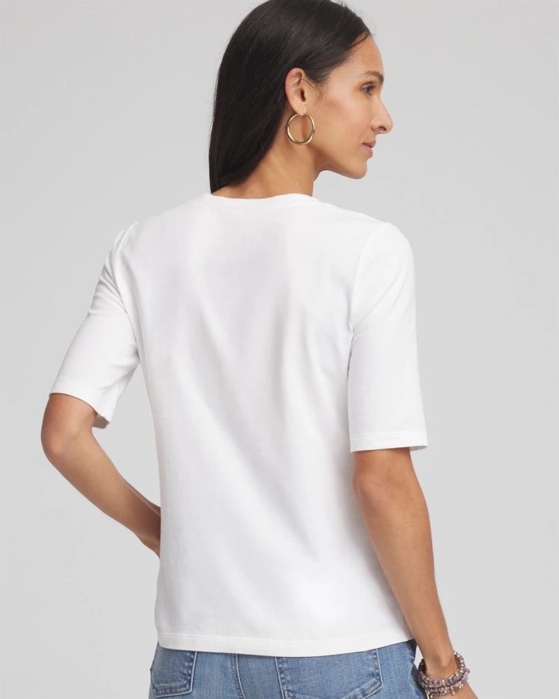 Chicos Island V-Neck Perfect Tee - ALABASTER