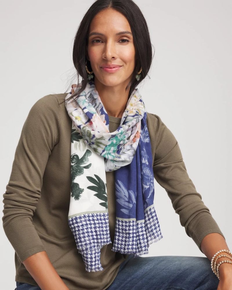 Chicos Colorblock Floral-Print Oblong Scarf - ECRU