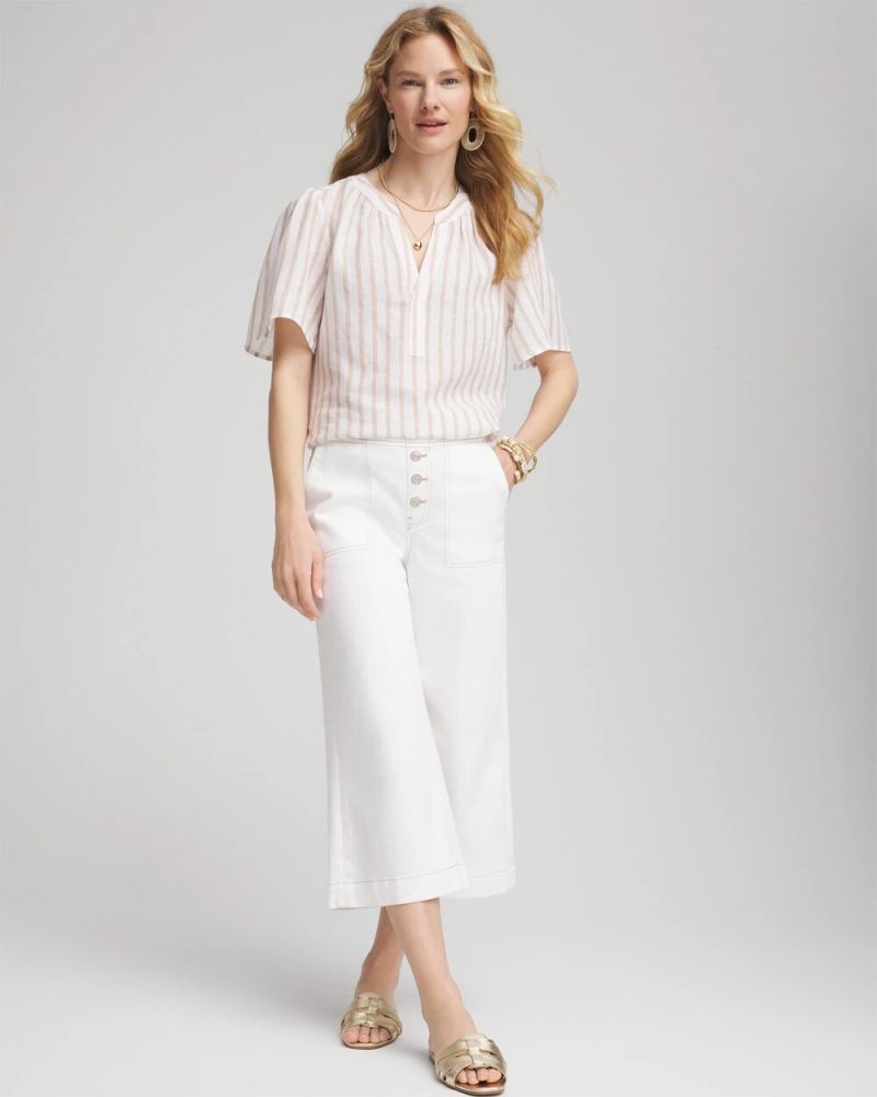 Chicos Striped Linen Popover Shirt - SYCAMORE