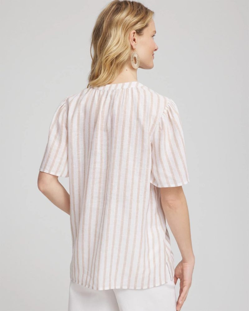 Chicos Striped Linen Popover Shirt - SYCAMORE