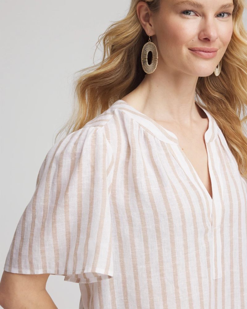 Chicos Striped Linen Popover Shirt - SYCAMORE