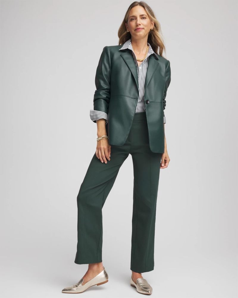 Chicos Faux Leather Blazer - DARKEST SPRUCE