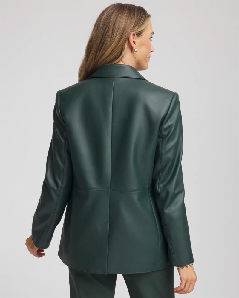Chicos Faux Leather Blazer - DARKEST SPRUCE