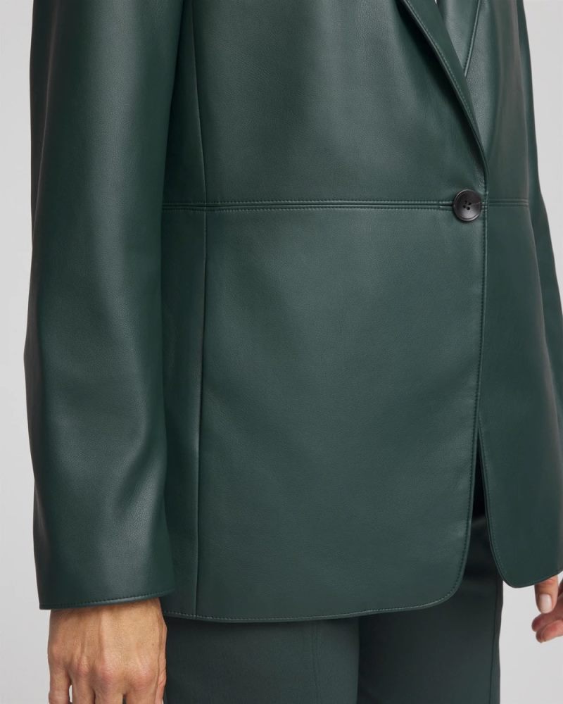 Chicos Faux Leather Blazer - DARKEST SPRUCE
