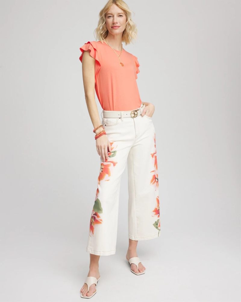 Chicos Touch of Cool™ Flutter Sleeve Tee - SUNSET PEACH