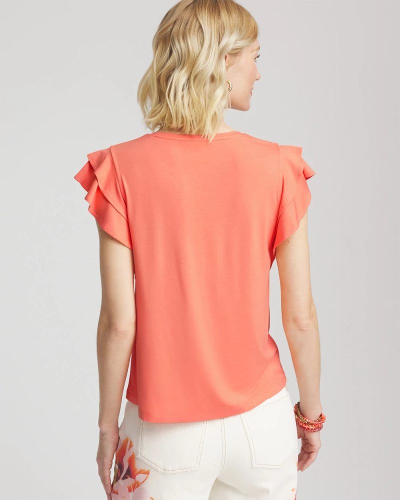 Chicos Touch of Cool™ Flutter Sleeve Tee - SUNSET PEACH