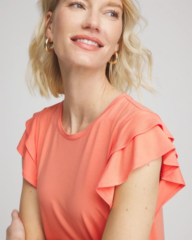 Chicos Touch of Cool™ Flutter Sleeve Tee - SUNSET PEACH