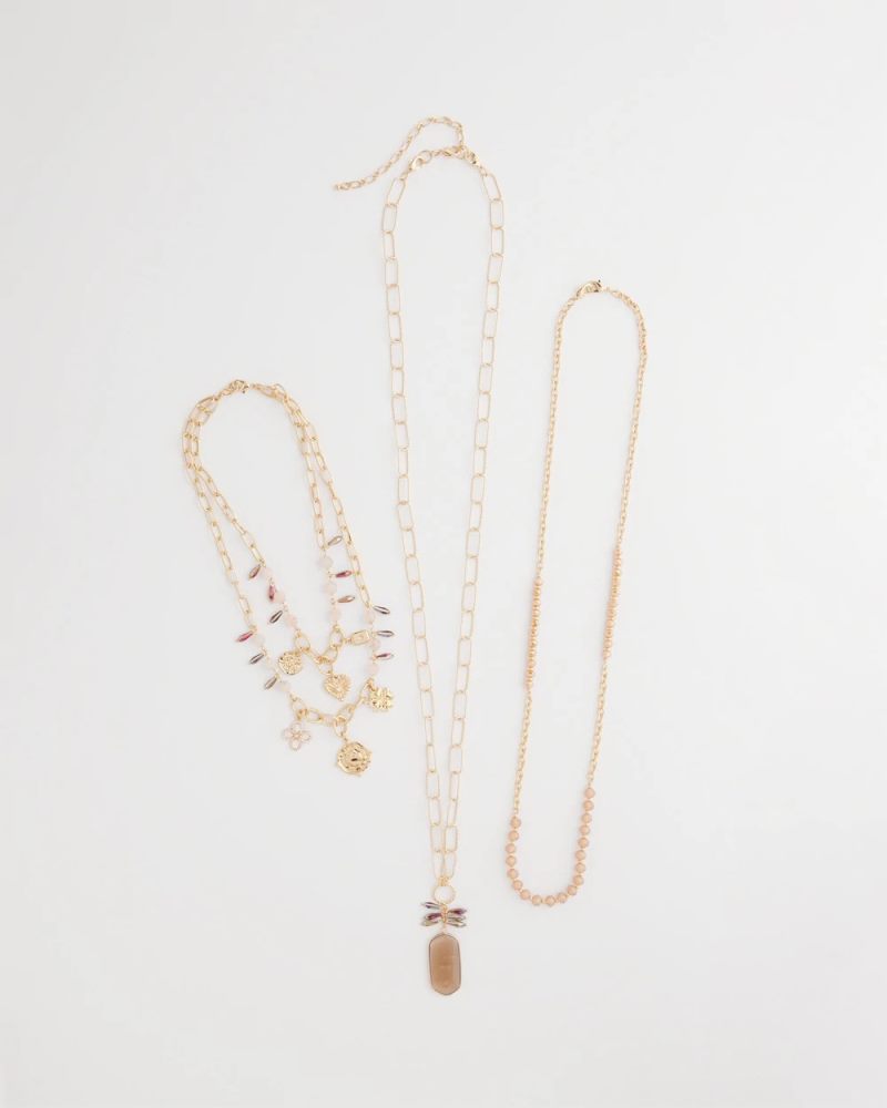 Chicos Convertible Pink & Gold Beaded Necklace - PINK
